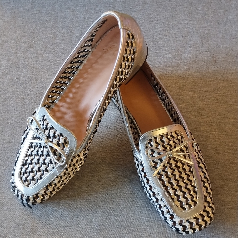 J. Crew Woven Leather Loafers With Bow Women's Size 8